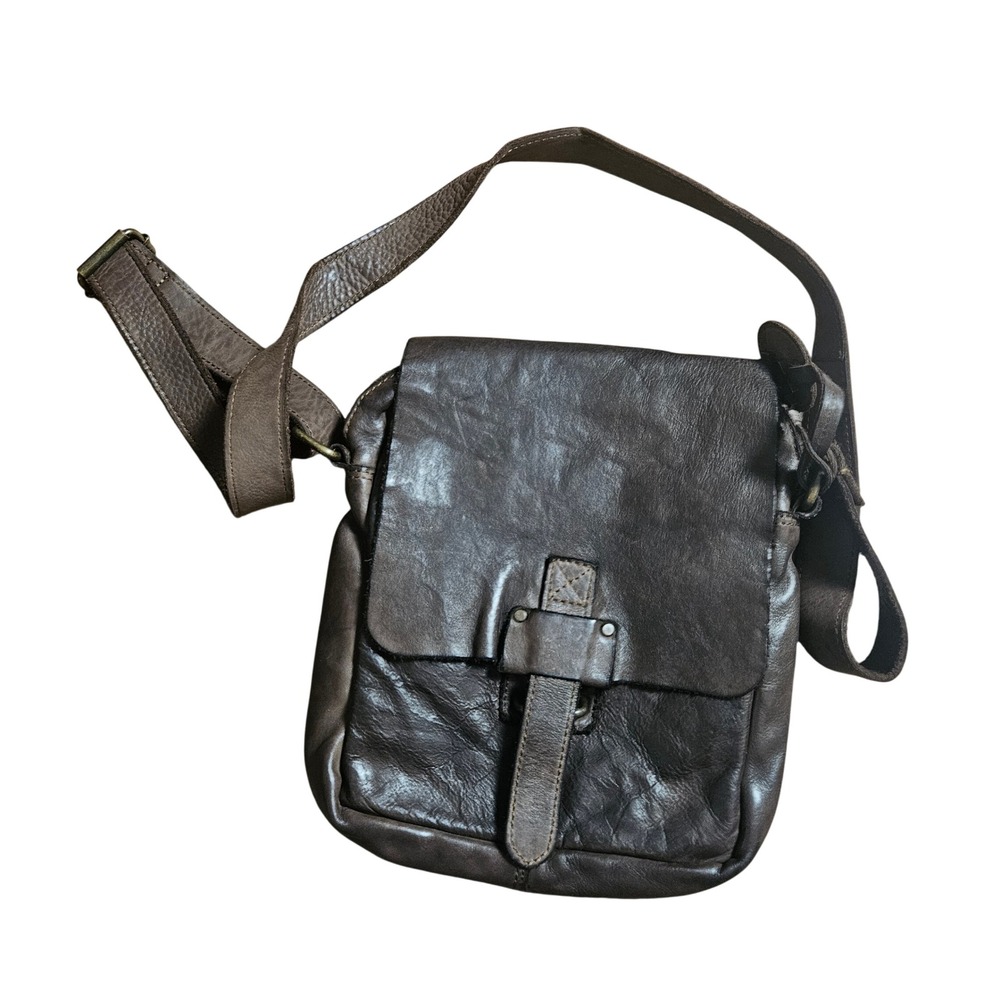 Harbour 2nd Distressed Leather Crossbody Messenger Bag Anchor Logo Patina Rugged